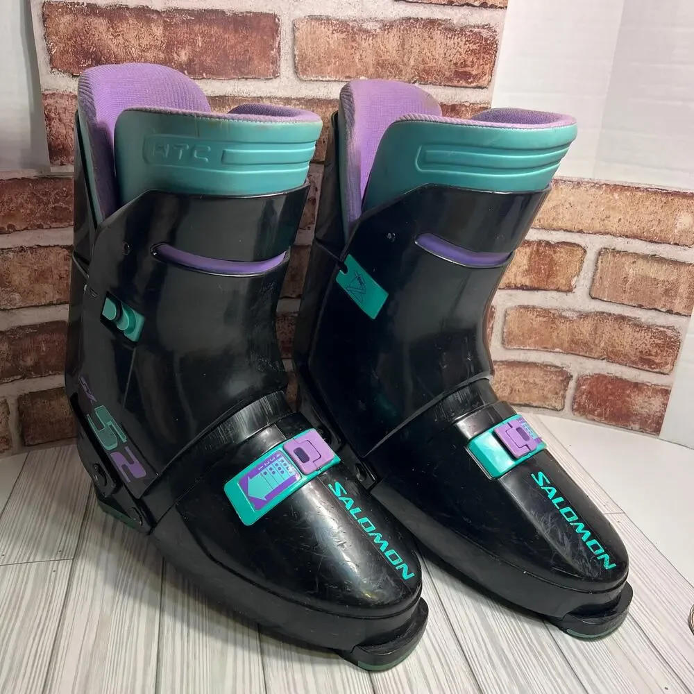Vintage Salomon SX52 HTC Mens L Rear Entry Ski Boots WOW Teal Purple Colorway